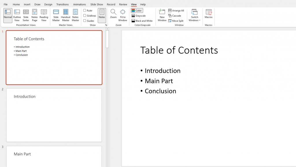 PowerPoint Table of Contents