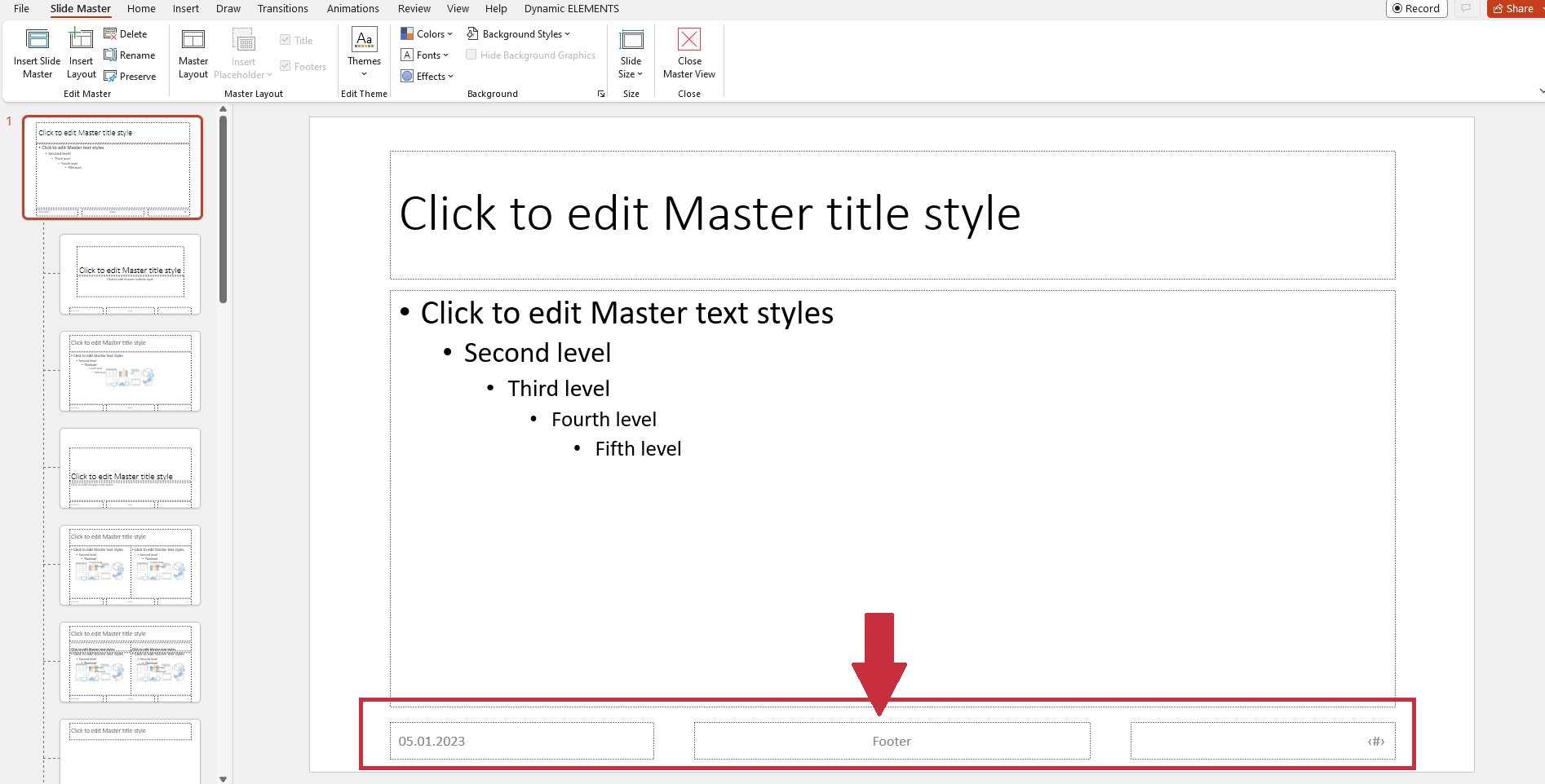 PowerPoint Slide Master use the footer for adding information