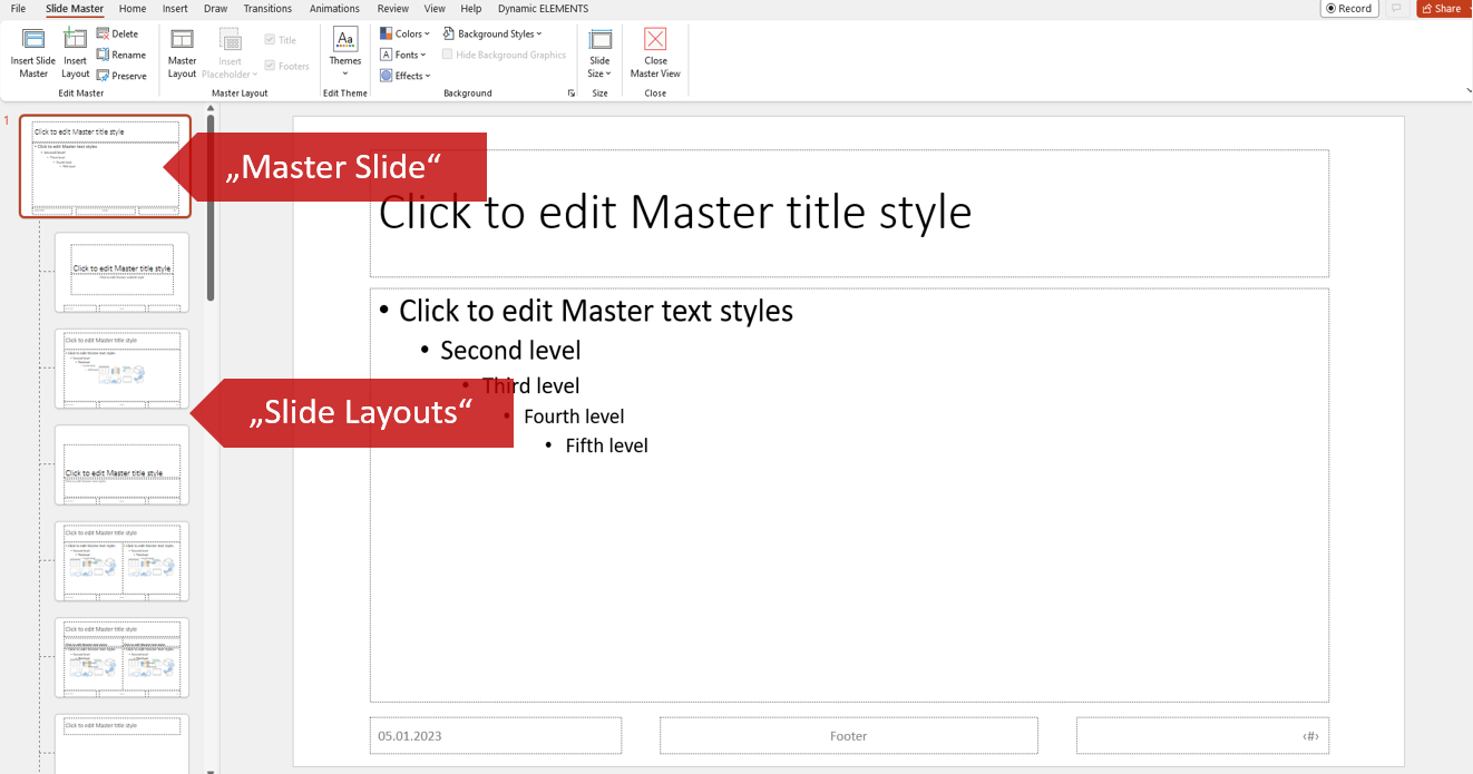 insert powerpoint slide master with various slide layouts